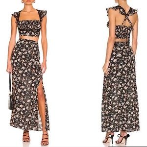 Free People Bijou 2pc Set Top Skirt Floral Black Combo NWT $128